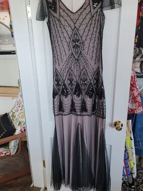 Source Unknown Black Beaded Maxi Dress with Sheer Panels